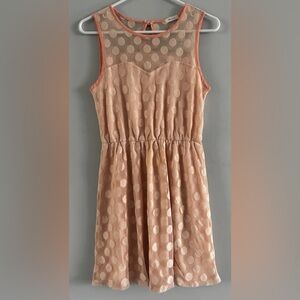 Everly Peach Polka Dot Sleeveless Dress Medium Fully Lined
